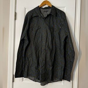 Tin Haul 2XL Men's Long Sleeve Western Snap Shirt Gray Blue Print Cowboy